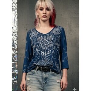 Vanilla Sugar Y2K Grunge Embellished Indie Sleaze Whimsigoth Blue‎ Boho Top L